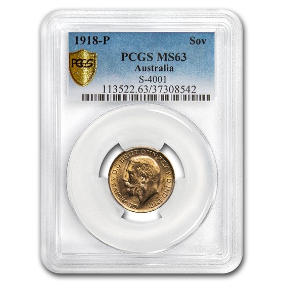1918-P Australia Gold Sovereign George V MS-63 PCGS 1918-P Australia Gold Sovereign George V MS-63 PCGS